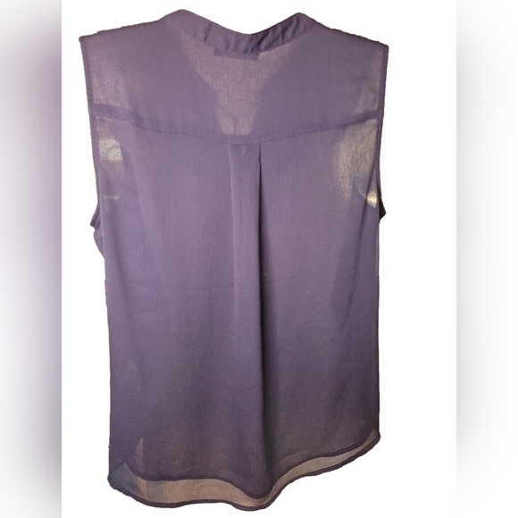 Tomny Hilfiger Ruffled Sleeveless Top - Navy Blue Sheer Fully Lined Sz M - Picture 2 of 4